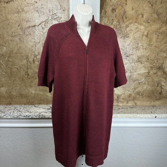 Coldwater Creek Size Large‎ 14-16 Short Sleeved Rust Zip Sweater Cardigan - Picture 1 of 4
